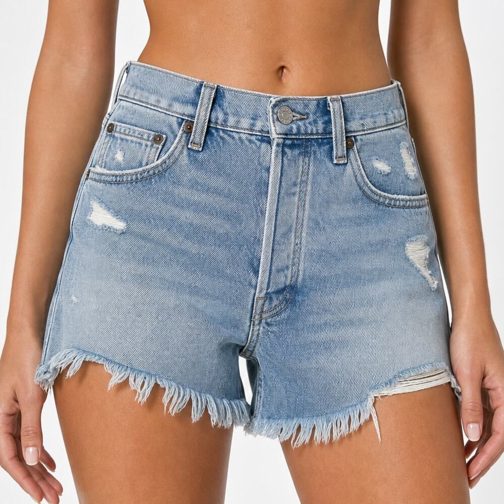 AGOLDE Women's Distressed Denim Cutoff Shorts 100% Cotton Light Wash Size 24